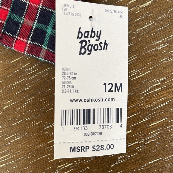 Baby B’gosh, flannel plaid button- front bodysuit, 12 months, NWT - Picture 3 of 5